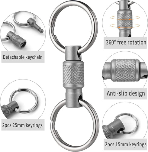 FEGVE Titanium Quick Release Swivel Keychain, Pull Apart Detachable Keychain Key Clip Hook with 4 Key Rings...
