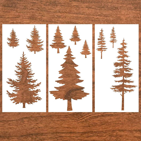 3 Pieces Christmas Pine Trees Stencils Reusable Pine Drawing Stencils Winter Holiday Fir Tree Templates Christmas Woodland Painting Stencils for D...