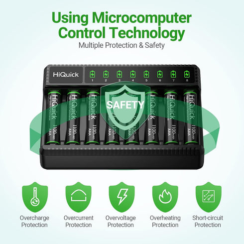 HiQuick Rechargeable AAA Batteries with 8 Bay Battery Charger,1.2V 1100Mah Low Self-Discharge Ni-MH AAA Batteries 16 Pack with Battery Charger for...