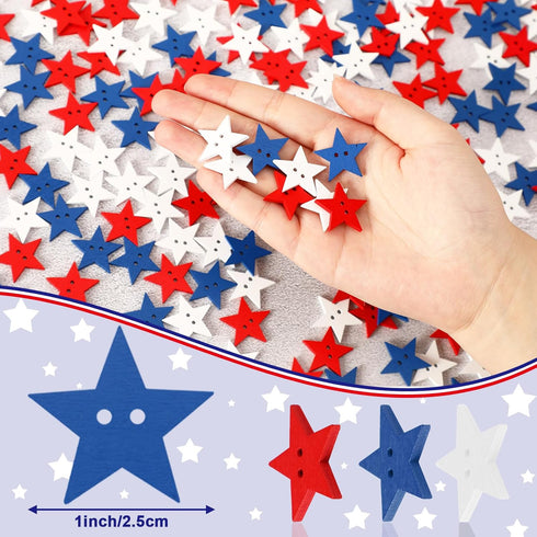JUNEBRUSHS 260pcs Patriotic Star Buttons, 4th of July Red White and Blue Star Wooden Buttons for Sewing Clothes Accessories Crafts Independence Da...
