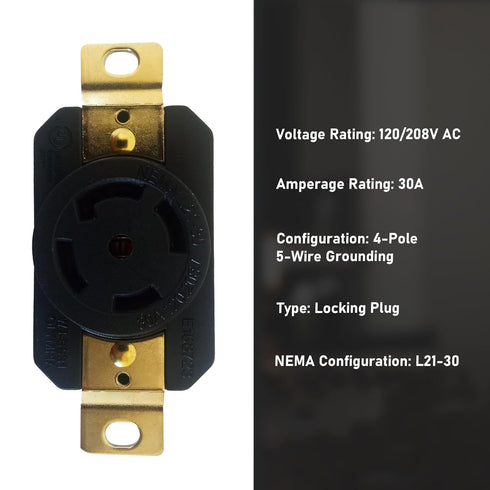 OCS Parts NEMA L21-30 Receptacle | 120/208V - 30A - 4 Pole 5 Wire | cUL Listed Replacement Electical Plugs (L21-30 Receptacle)...