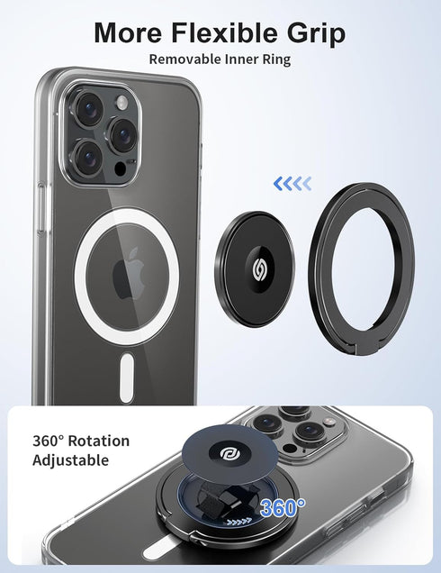 EWA MagOne Ultra (Plate Edition) Phone Grip Stand with Leather Finger Strap, Removable Magnetic Ring Holder Kickstand Loop, Double-Sided Magnetic ...