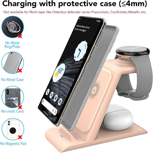 HATALKIN Upgraded Wireless Charger for Google Pixel Watch,3 in 1 Wireless Charging Station for Google Pixel 8/8pro/7/7A/7 Pro/Fold/6/6 Pro/5/4/3/X...