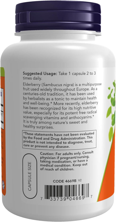 NOW Supplements, Elderberry (Sambucus nigra)500 mg, 10:1 Concentrate, 120 Veg Capsules...
