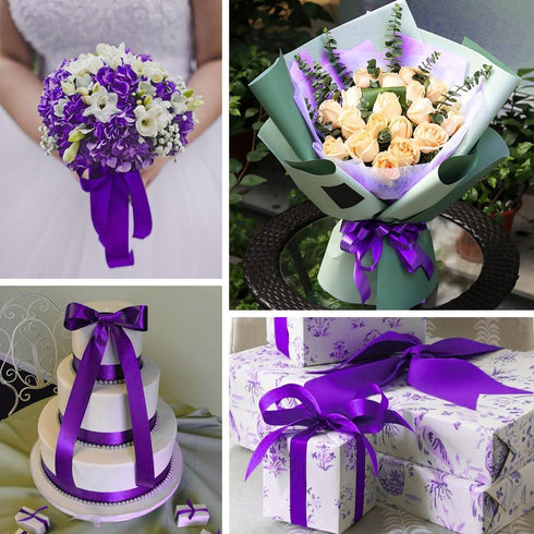 6 inch Purple Satin Ribbon, 24 yard Long Solid Fabric Ribbon for Wedding Birthday Party Baby Shower Decoration, Gift Wrapping, Bow Making, Chair S...