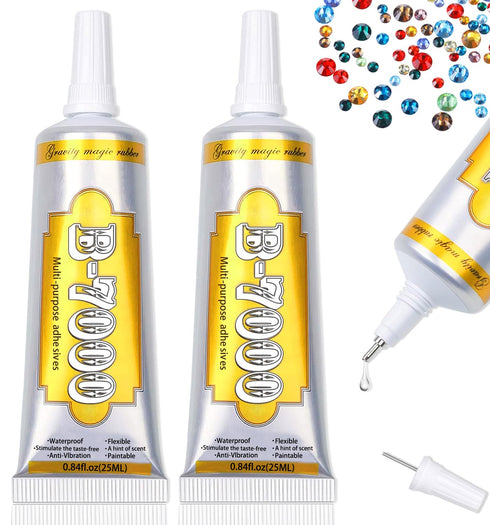 B7000 Glue Clear Adhesive - 25ml/0.84oz (2 Pack) - Jewelry Bead B-7000 Glue with Precise Tips for Rhinestones Fabric, Glass, Jewelry Making, DIY A...