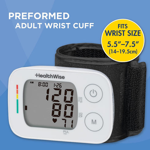HealthWise Blood Pressure Monitor | Adult Wrist Cuff | Intelligent Inflation Technology | 2-Person Memory | Irregular Heartbeat Detection | Hypert...