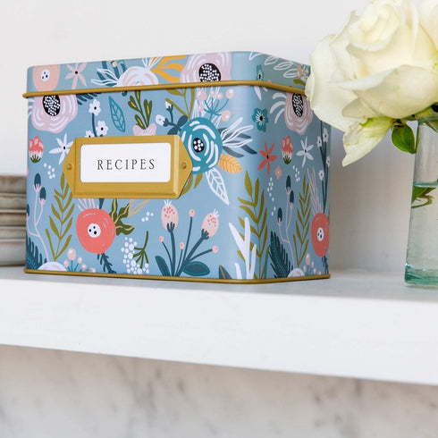 Jot & Mark Decorative Recipe Tin Box for Recipe Cards, Greeting Card Holder | Holds Hundreds of 4” x 6” Cards...