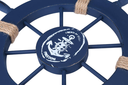 Rienar Nautical Ship Steering Wheel - 11" Diameter Wooden Beach Home Wall Décor With Fishing Net/Shell/Fish/Starfish/Seagull...