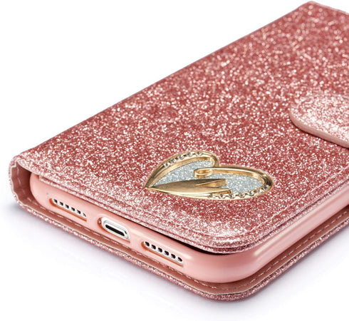 QLTYPRI for iPhone 11 Case Wallet Case Bling Shiny Glitter Flip Folio Case Full-Body Protective Cover Card Slots Magnetic Closure Kickstand Wrist ...