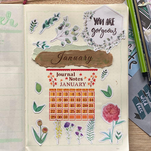 FINGERINSPIRE Calendar Stencil Template 11.8x11.8 inch Journal Notes Painting Stencil Plastic Number Month Week Letter & Flowers Patterns Stencil ...