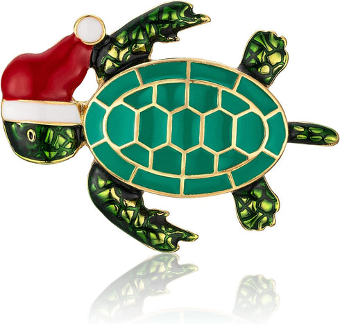 RareLove Cute Tortoise with Santa Hat Christmas Brooch Pin Enamel Brooches for Women Alloy Plated Holiday Gift...