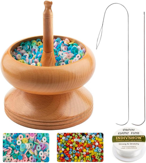Clay Bead Spinner with Clay Beads and Seed Beads, 2pcs Bead Spinner Needles, 8m Elastic Cord for Jewelry Bracelet Making...