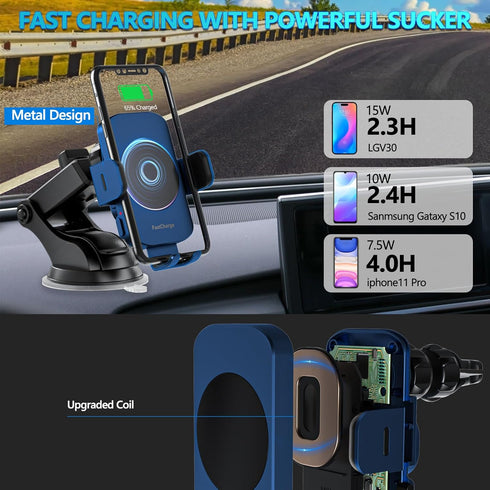 Wireless Car Charger, Fast Charging 15W Auto Clamping Car Charger Phone Holder Phone Mount for iPhone15 14 13 12 11 Pro Max Xs, Samsung Galaxy S23...