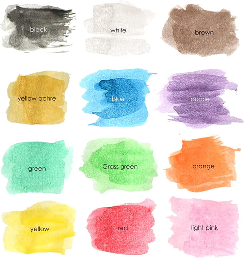 2 Pack Watercolor Paint Set 12 Vivid Colors Includes Watercolour Mixing Palette and 2 Brushes, Perfect For Artists, Beginner Painters, Kids and Ad...