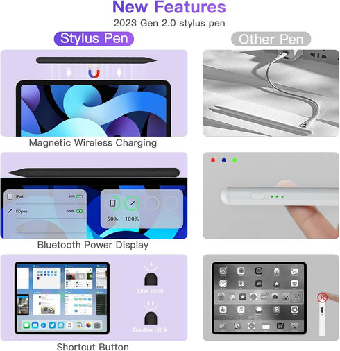 iPad Pencil 2nd Generation with Magnetic Wireless Charging, Apple Pencil 2nd Generation, Smart Pen Compatible with iPad Pro 11 in 1/2/3/4, iPad Pr...
