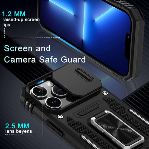 DEERLAMN for iPhone 13 Pro Case with Slide Camera Cover+Screen Protector(1 Pack),Rotated Ring Kickstand Military Grade Shockproof Protective Cover...