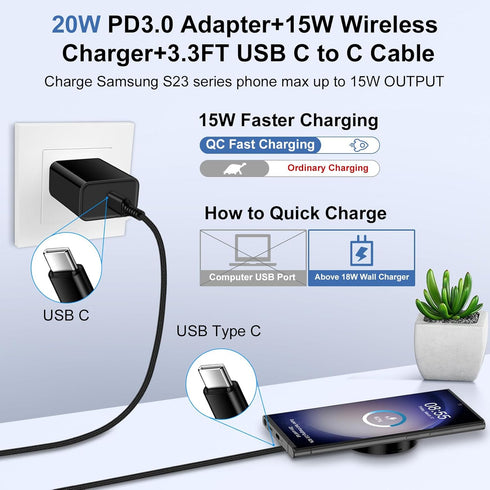2 Pack Magnetic 15W iPhone Wireless Charger Stand Fast USB C Wall Charger Block for iPhone 15/15 Pro Max/Pro/Plus,Samsung Galaxy S24 S23 FE Ultra ...