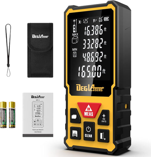 Laser Measure,DEGLASERS 165 Feet Laser Measurement Tool with Dual Angle Display,M/in/Ft Unit Switching,Larger Backlit LCD, Measure Distance, Area ...