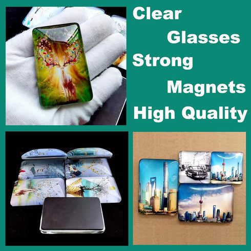 80pcs Square Rectangle Craft Fridge Magnets Glass, Rectangle Transparent Clear Cabochons Glass Magnets for DIY Office Whiteboard Magnets Pendants...