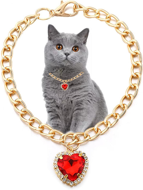 Cat Necklace Collar with Heart Rhinestone Pendant, Lightweight Adjustable Shine Diamond Cute Girl Wedding Birthday Party Pet Necklace Costume Acce...
