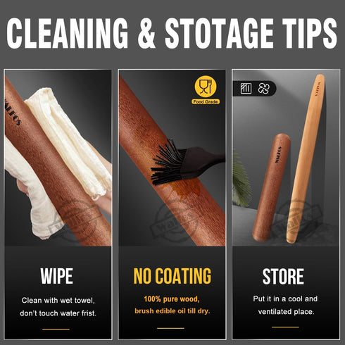 Walfos French Rolling Pin Set - Natural Wooden Rolling Pins (8inch, 15.7inch), Baking Dough Roller for Pizza, Pie, Pasta, Bread, Pastry, No Coatin...