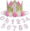 Baby Birthday Crown, Princess Crowns Tiara Girls Party Hat With Gold Glitter and Pink Roses for Birthday Party Decorations...