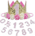 Baby Birthday Crown, Princess Crowns Tiara Girls Party Hat With Gold Glitter and Pink Roses for Birthday Party Decorations...