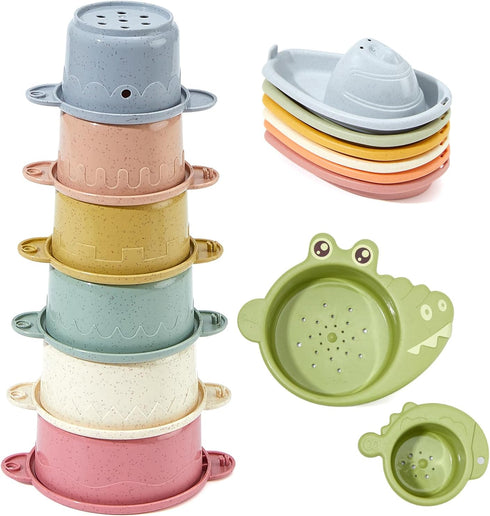 Bath Toys, 14-Piece Water Table Toys with Stacking Cups and Bath Boats for Toddlers 1-3, Pool Toys for Toddlers 1-3, Bath Tub Toys for Baby Toddle...