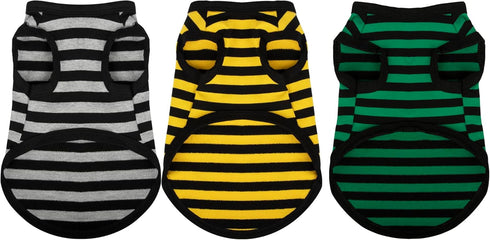 3 Pieces Dog Striped Shirt Dark Color Cotton Sleeveless Puppy Dog Shirts Breathable Pet Apparel Tank Top Colorful Puppy Sweatshirt Dog Clothes for...