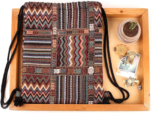 Van Caro Bohemian Drawstring Backpack Light Cinch Bag Gym Sack String Bag (Color 1)...