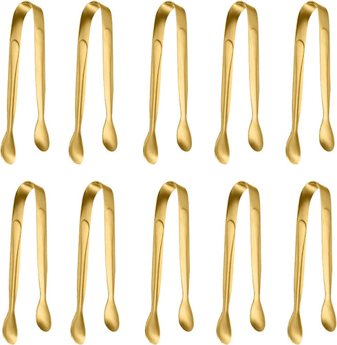 10 Pack Small Ice Tongs Sugar Tongs, Stainless Steel Mini Serving Appetizers Tongs for Party Coffee Tea Wine Bar Kitchen (Golden)...