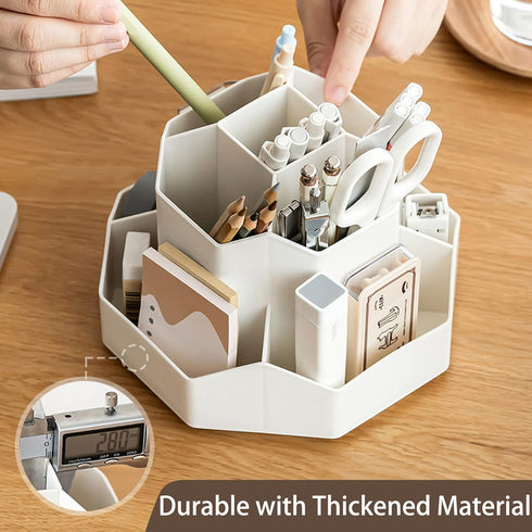 Pencil Pen Holder for Desk, 9 Slots 360 Degree Rotating Desk Organizer, Cute Pen Organizers Stationery Supplies for Office Home & Art Supply (Beig...