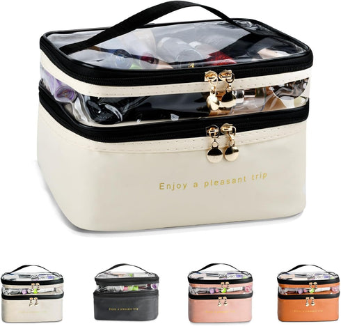 Large Layer Travel Makeup Bags - Clear Makeup Bag Organizer | Skincare Bag | Layer Makeup Organizer Bag | Travel Cosmetic Bags for Women | Double ...