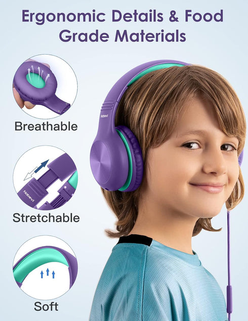Headphones for Kids for School, Kids Headphones with Microphone, Sharing Function, 85dB/94dB Safe Volume Limit, HD Sound, Over Ear Kids Headphones...