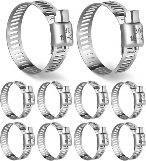 10PCS Hose Clamp Set - Stainless Steel Hose Clamps with Worm Gear, Adjustable 3/4'' to 1-1/8'' (19-29mm) for Plumbing, Automotive, and Mechanical ...