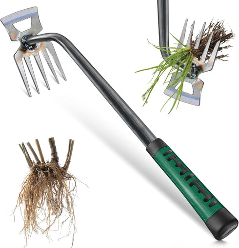 Weed Puller Tools Sharp Weeding Tool High Manganese Steel Grass Root Removal Tool with 5 Teethes Dual Purpose Hand Weeder Tool for Yard Garden Far...