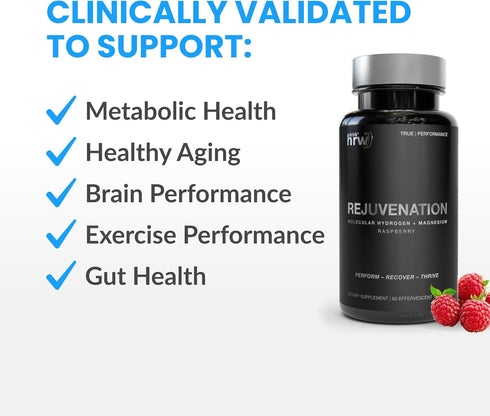 DRINK HRW Rejuvenation Molecular Hydrogen Water Tablets: 12 ppm H2 - Hydrogen & Magnesium Supplement, Supports Energy Production, Recovery, Cognit...