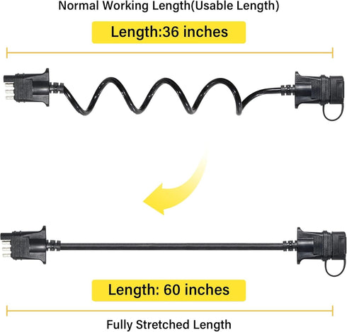 Oyviny 4 Way Flat Trailer Extension Coiled Cable 5 Feet 4 Pin Male and Female Wiring Harness 18AWG 60" Stretchable Coiled Extension Wiring Cable w...
