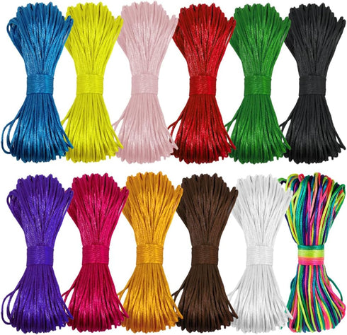 Ewpats 12 Bundles Nylon String for Bracelet,Jewelry Making Satin Cord 1.5mm 252 Yard Satin Rattail Nylon Cord for Friendship Bracelets,Macrame,Key...