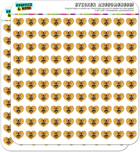 Bee on Honeycomb Heart Shaped Planner Calendar Scrapbook Craft Stickers...