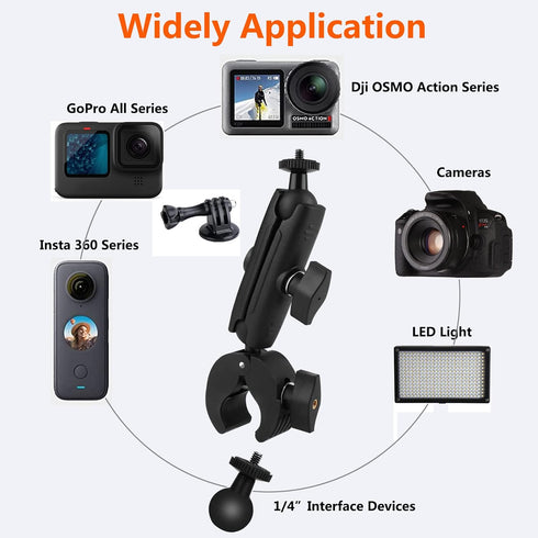 Peastrex Camera Super Clamp Motorcycle Bike Mount Arm 1inch Ball Head Accessories for GoPro AKASO DJI Action Insta360 DSLR Digital Camera Monitor ...