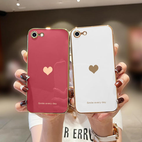 Teageo for iPhone SE 2020 Case, iPhone 7 Case, iPhone 8 Phone Case for Women Girl Cute Love-Heart Luxury Bling Plating Soft Back Cover Camera Prot...