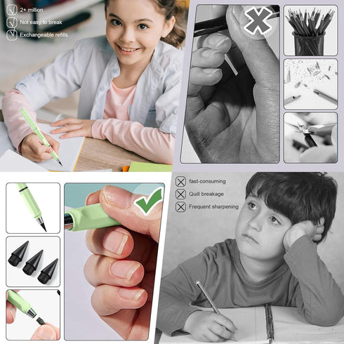 6 PCS Eternal Inkless Pencil with Eraser Erasable Everlasting Pencils Replaceable Nib Colorful Forever Infinity Pencil Portable Magic Pencils for ...