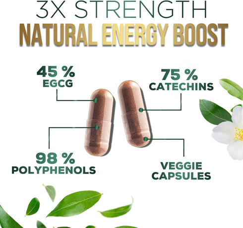 Green Tea Extract Capsules 1000mg with EGCG - 98% Standardized Polyphenols for Heart Support with Antioxidants - 3X Absorption Green Tea Pills for...