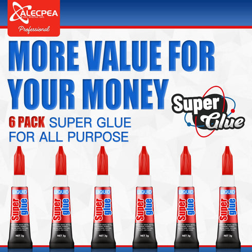 Super Glue, 6-Pack Single-Use Tubes 3 Gram Each, Super Fast, Liquid & Strong Adhesive Superglue, Glue for Hard Plastics, DIY Craft, Ceramics, Fram...