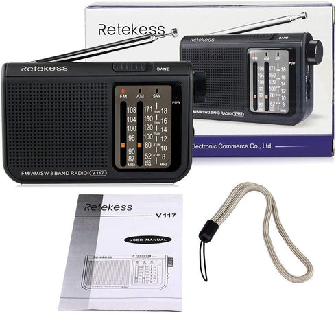 Retekess V117 Portable Radios AM FM, Shortwave Radio with Clear Dial, Transistor Radio with Best Reception for Seniors (Black)...