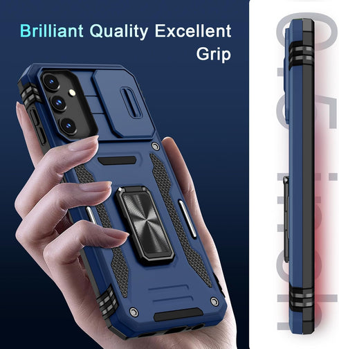 DEERLAMN for Samsung Galaxy A15 5G Case with Slide Camera Cover+Screen Protector (1 Pack), Rotated Ring Kickstand Military Grade Shockproof Protec...