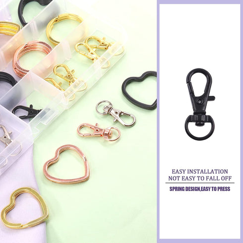 Swpeet 60Pcs Round and Heart Shape 4 Colors Key Rings O Rings with Metal Swivel Lobster Claw Clasp Keychain Assortment Kit, Flat Keychain Rings Me...