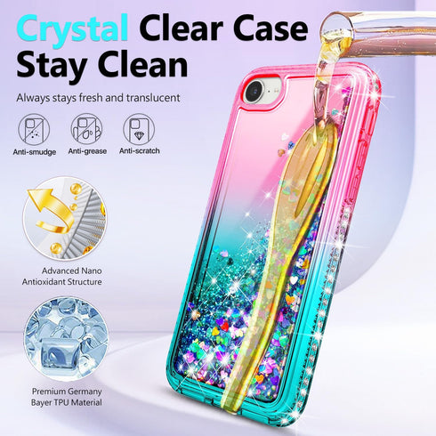 NGB Designed for iPhone SE (3rd 2022 & 2nd Gen 2020)/iPhone 8/7/6/6S Case, Pink/Aqua | Glitter Liquid Cute Cover for Women Girls Kids | with Tempe...